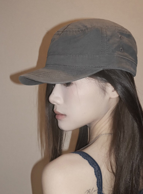 日系原宿风鸭舌帽子女百搭棒球帽做旧灰色平顶报童帽显瘦前进帽男
