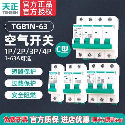 天正TGB1N-63空气开关DZ47小型断路器1P2P3P32A电闸63A家用