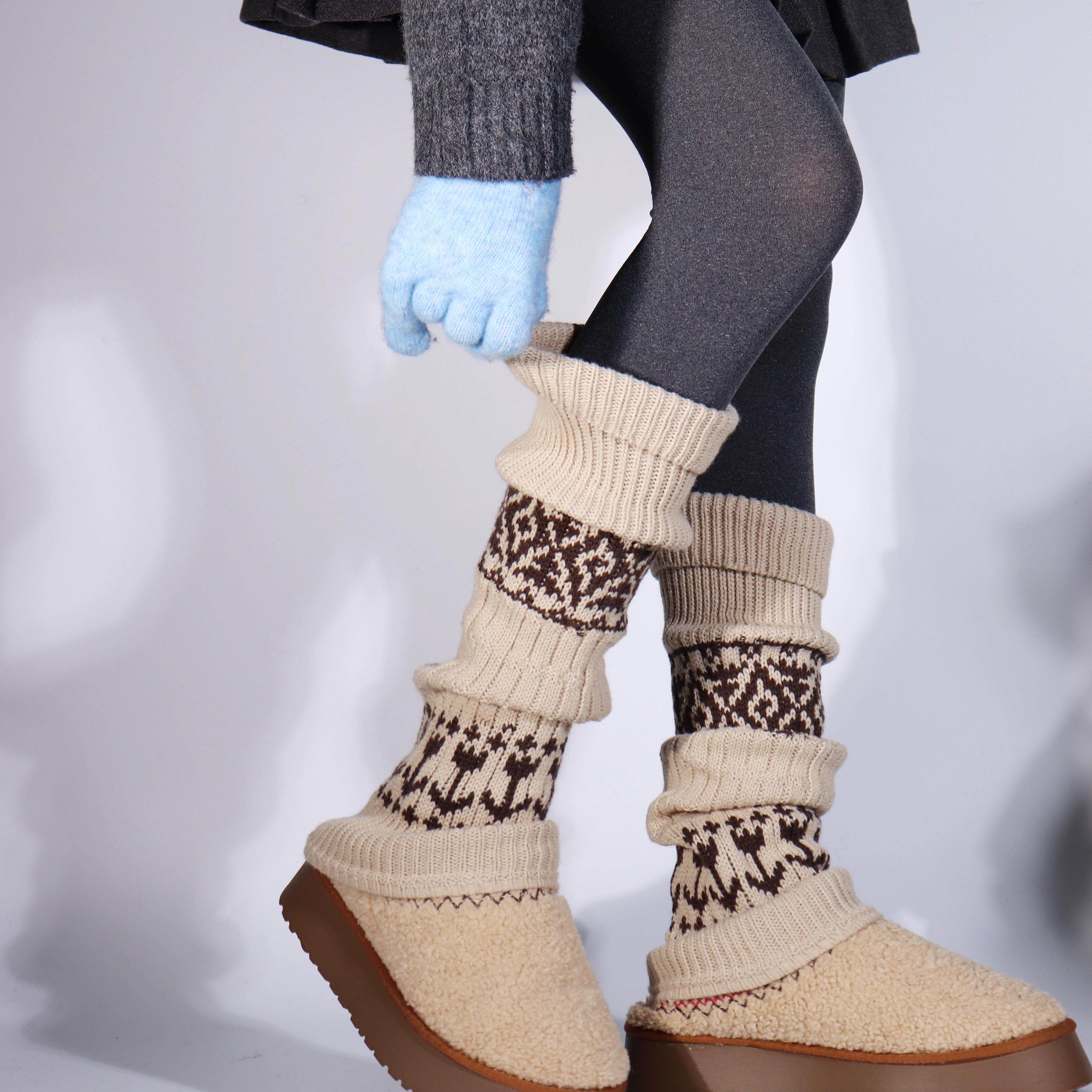 DAJUN ‘北欧复古费尔岛’ 针织提花撞色圣诞款羊毛翻边羊毛袜套,女士内衣/男士内衣/家居服,中筒袜,淘宝优惠券,粉丝福利购,淘宝优惠卷