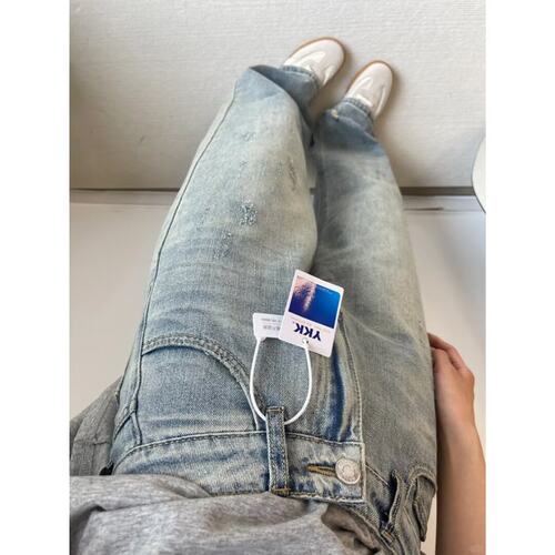 高个子加长做旧破洞直筒牛仔裤