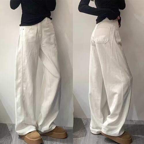 大码白色阔腿牛仔裤女春秋新款
