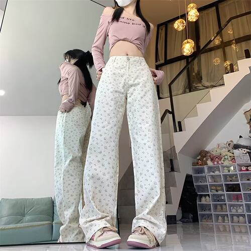 梨型身材穿搭小个子碎花阔腿裤女