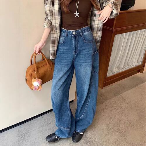 美式工装牛仔裤女秋季大码宽松
