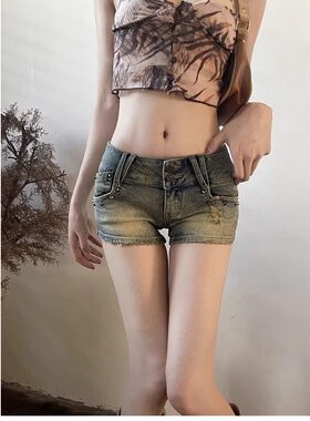 美式复古低腰牛仔超短裤女