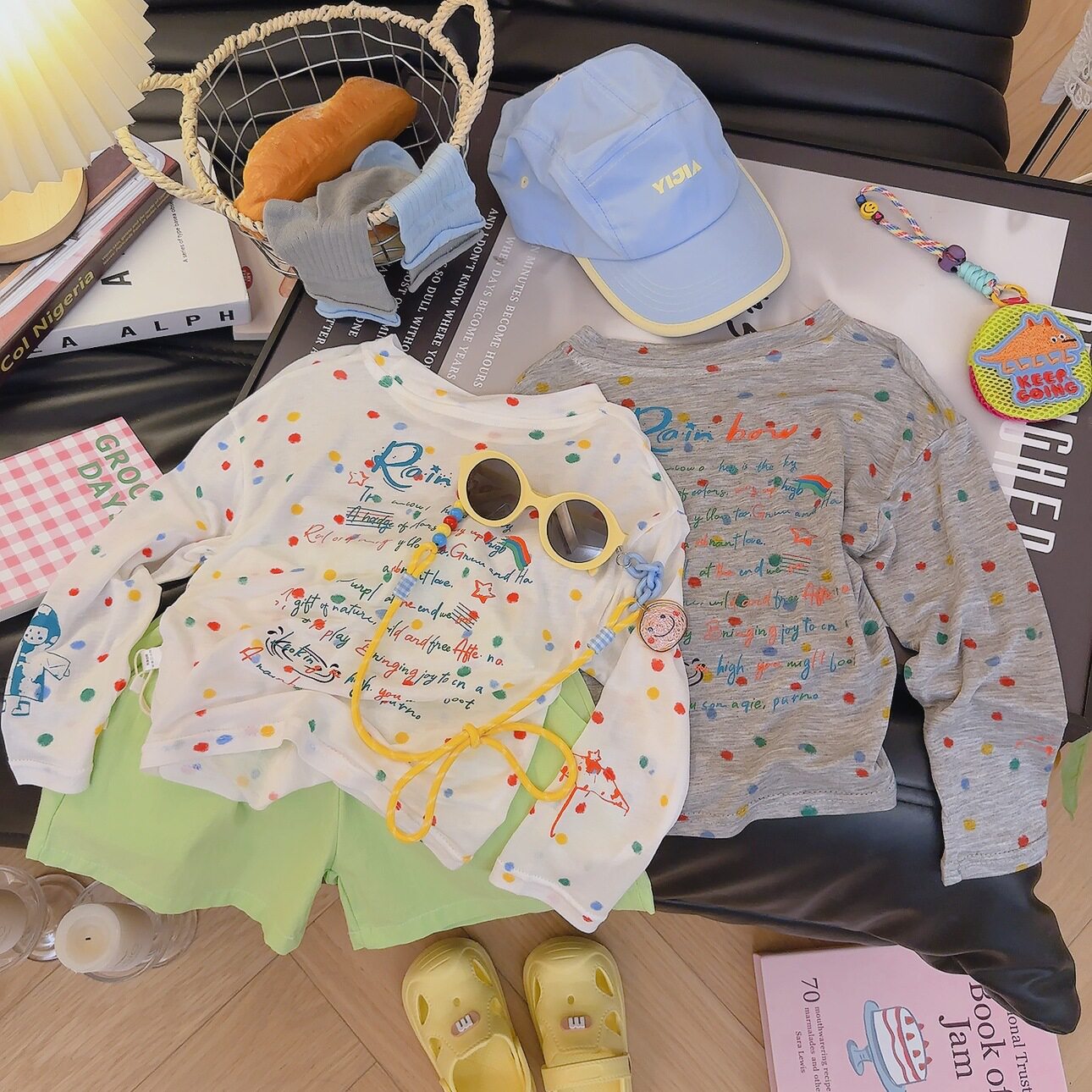 2026夏新款防晒罩衫上衣清薄凉感多巴胺彩色波点女童圆领长袖T恤