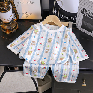 2026夏季新款儿童睡衣纯棉薄款短袖空调服A类套装男女童家居服