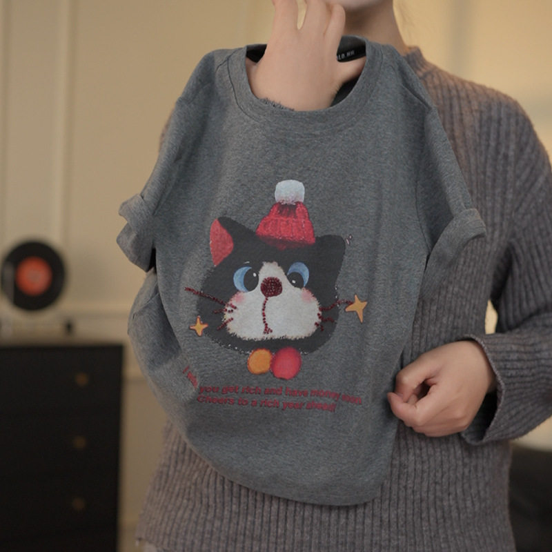 2026夏季新款女童短袖卡通印花洋气韩版休闲风T恤纯棉宽松版上衣