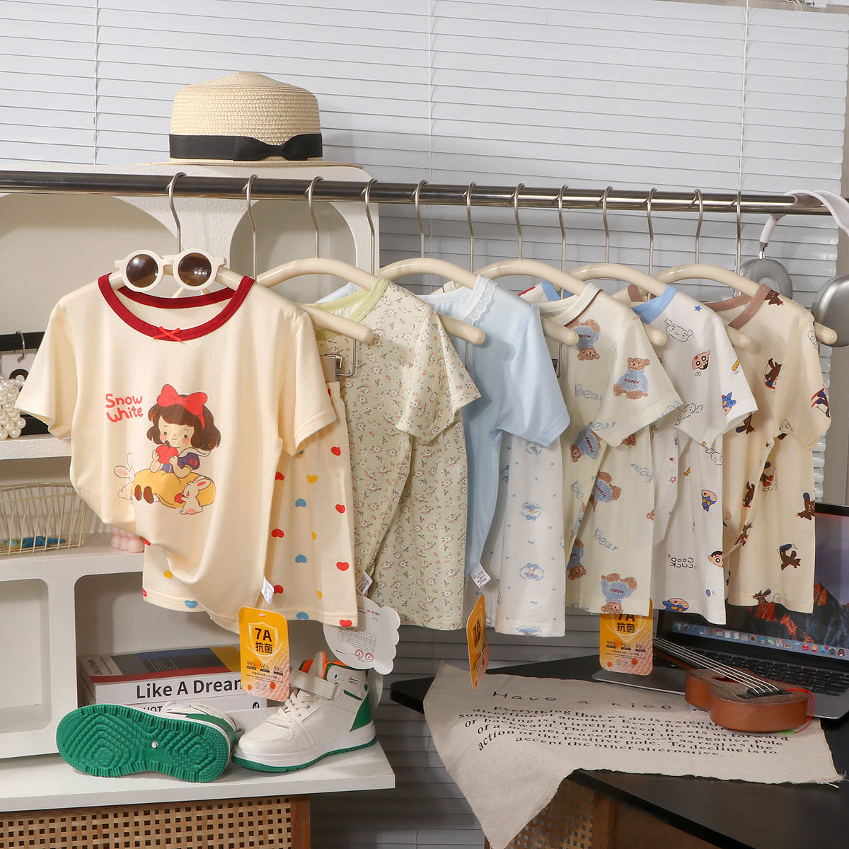 夏季新款儿童睡衣莱赛尔家居服套装男女童抗菌天丝空调服