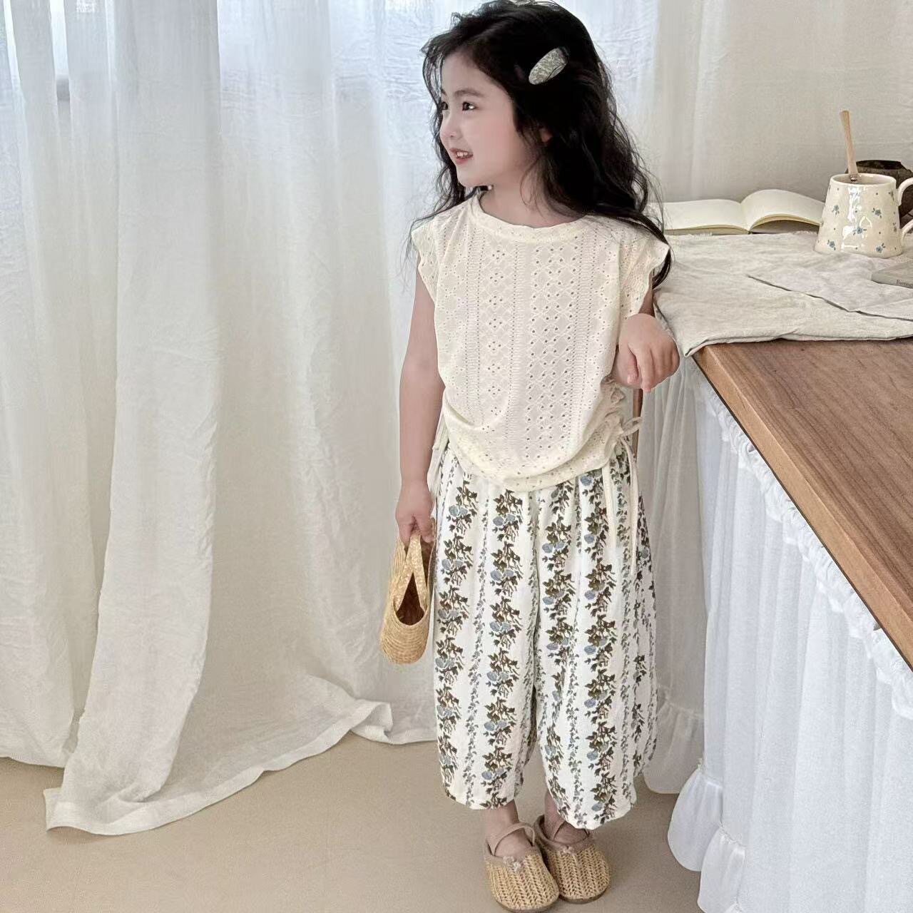 2026夏季韩版女童背心套装女宝洋气薄款儿童碎花防蚊裤两件套