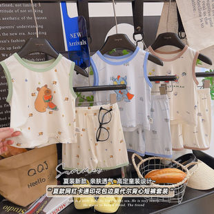 2026男童春夏背心莫代尔家居服优可丝贴身套装短袖卡通睡衣空调服