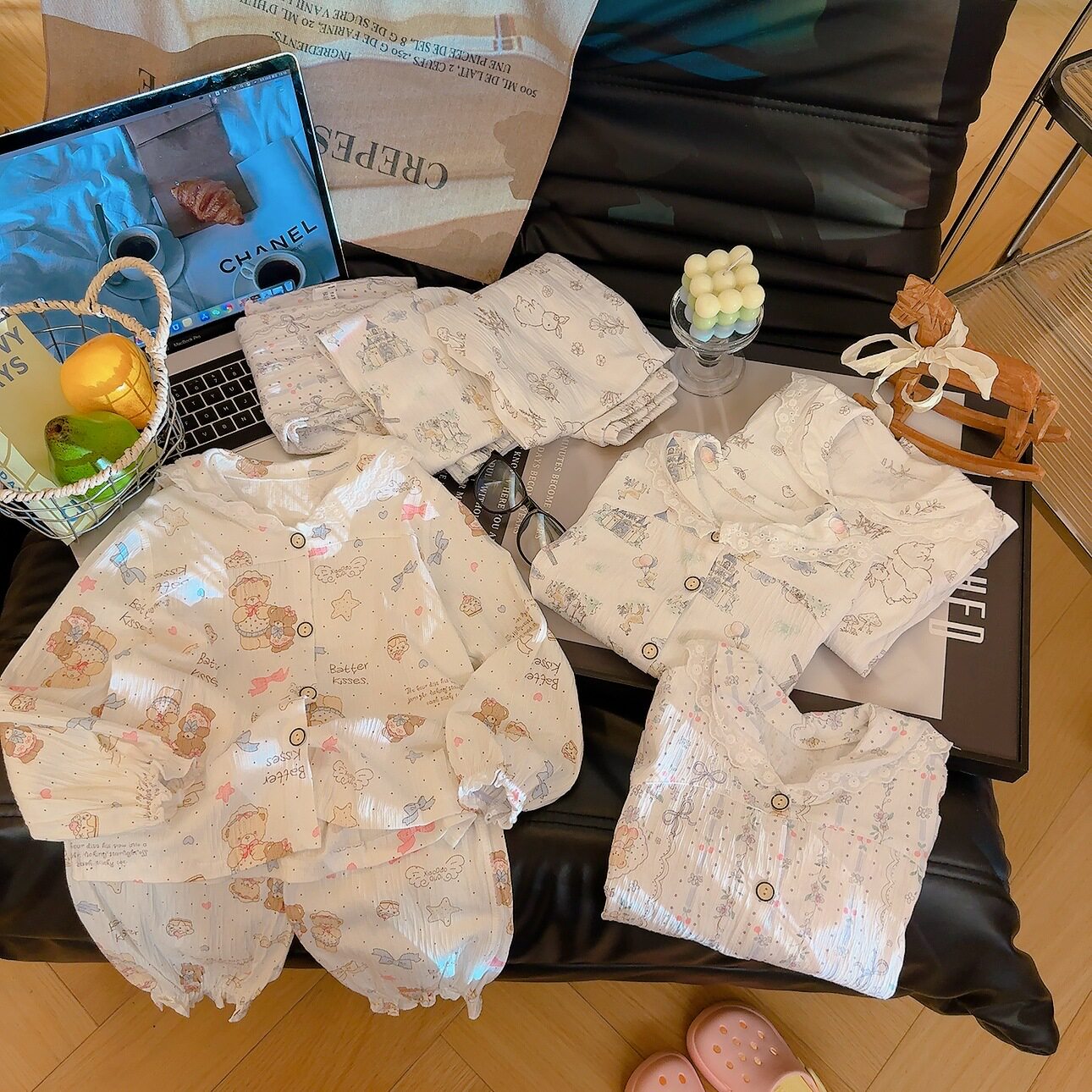 2026春夏纯棉家居服套装男女童透气棉纱睡衣宝宝长袖空调服两件套