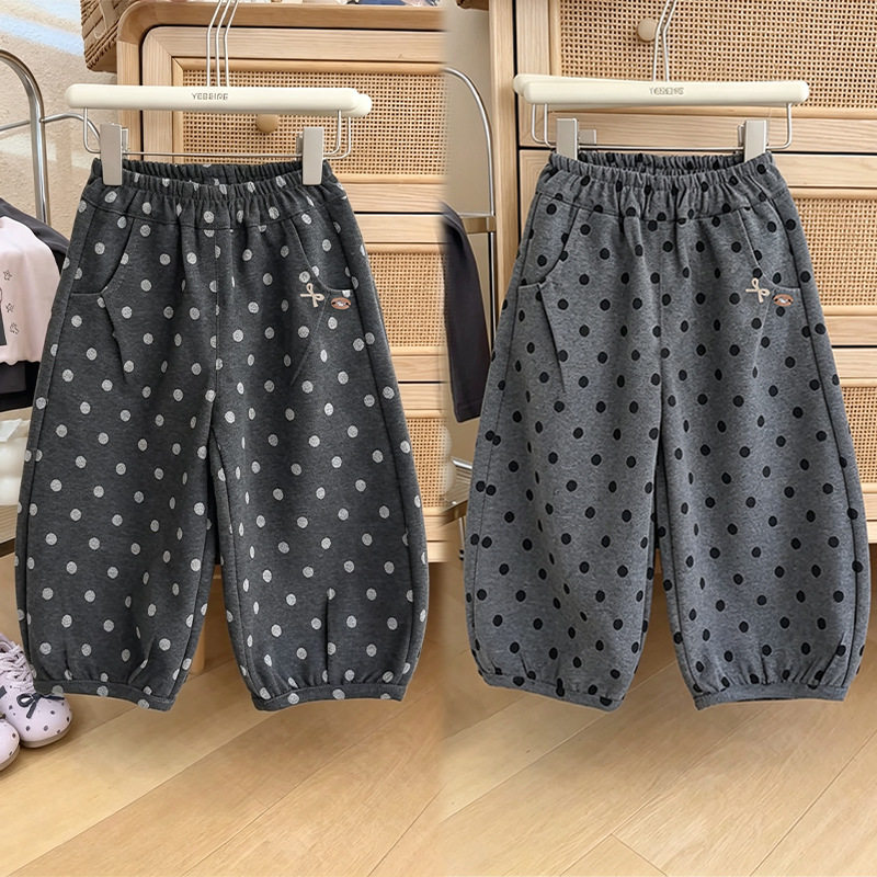 女童长裤春秋季时尚灯笼裤新款韩系宽松波点花苞裤中小童休闲裤