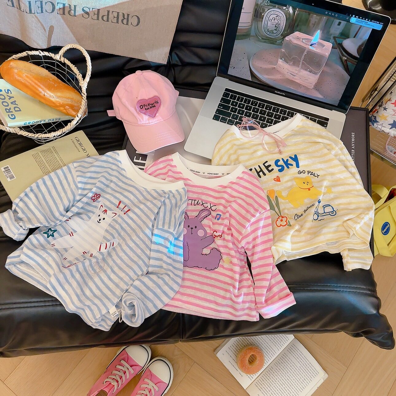 2026春夏多巴胺条纹网纱T恤女童圆领长袖薄款透气防晒上衣罩衫