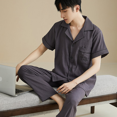 男士睡衣夏薄款云朵棉睡衣男
