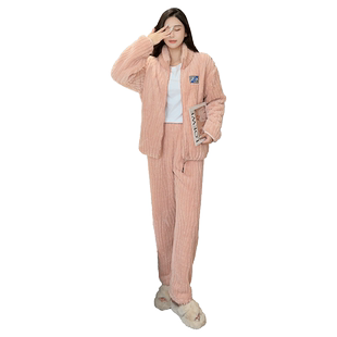 睡衣女秋季女款2025新款冬季冬款春秋款珊瑚绒家居服加绒加厚女士