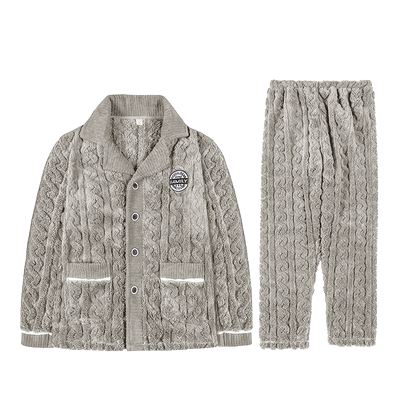 法兰绒保暖家居服套装加绒加厚男