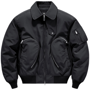 VIP美式 外套 翻领棉服男秋冬双拉链飞行员夹克潮牌棉衣设计感工装