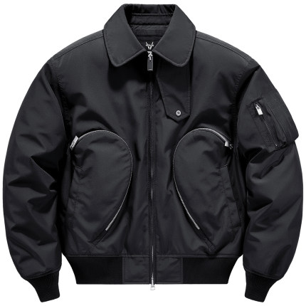 VIP美式翻领棉服男秋冬双拉链飞行员夹克潮牌棉衣设计感工装外套