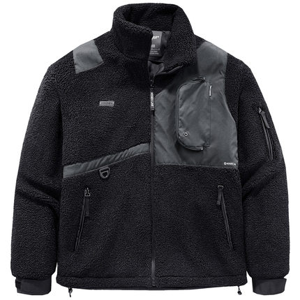 VIP冬季仿羊羔绒外套男摇粒绒衣服机能拼接夹克棉服加厚棉袄潮牌