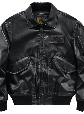 VIP翻领飞行员夹克皮衣男美式复古宽松短款高级感机车服工装外套