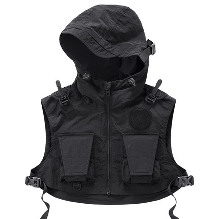 VIP机能风工装马甲男多口袋连帽坎肩情侣短款半截战术背心ins潮牌