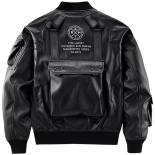 VIP春秋季皮衣男士机能工装外套潮牌痞帅机车服宽松飞行员皮夹克