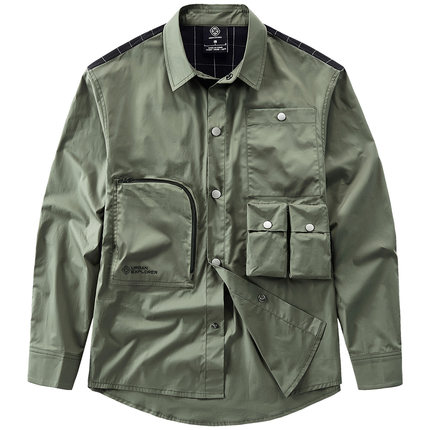 VIP多口袋长袖衬衫男士春秋工装衬衣宽松机能外套纯棉上衣ins潮牌