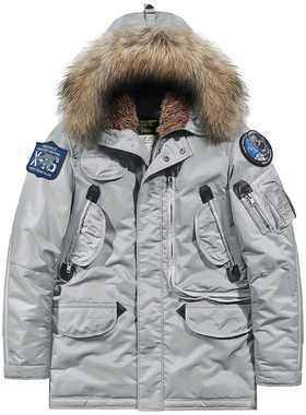 VIP冬季N3B棉服男中长款貉子毛领大衣加厚派克服保暖棉袄刺绣外套