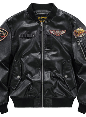 VIP美式机车皮衣男ma1飞行员夹克春秋复古棒球服刺绣工装外套潮牌