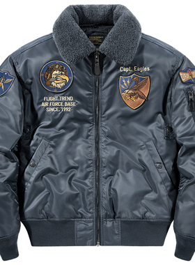 VIP美式复古飞行夹克棉衣男冬季加厚仿羊羔绒可脱卸毛领棉服外套