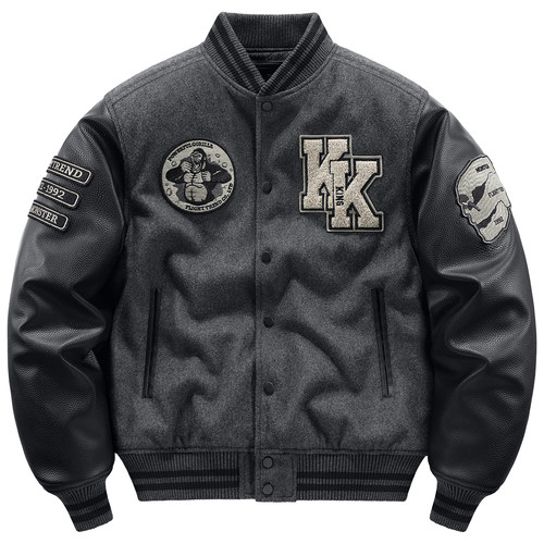 字母刺绣羊毛呢加厚夹棉棒球服