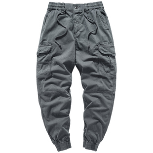 百搭小脚休闲裤 男宽松抽绳运动多口袋束脚裤 子 裤 VIP水洗复古工装
