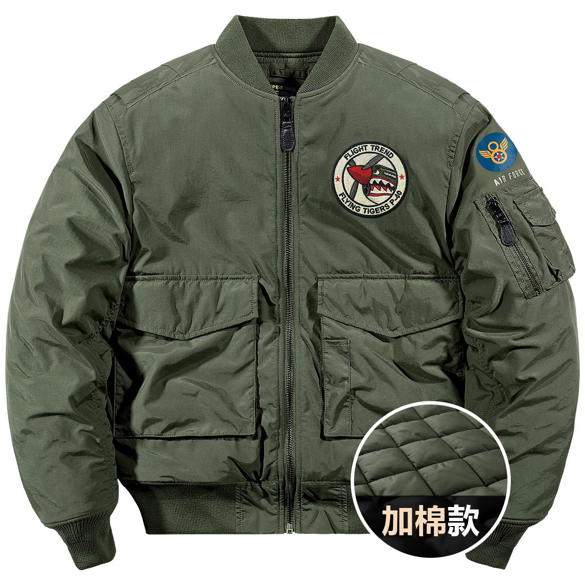 夹棉加厚冬季飞行员夹克棉服