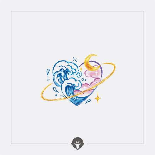 再变纹身贴心海多巴胺心形海浪