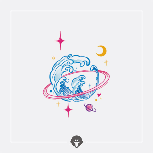 再变纹身贴海浪星球彩色多巴胺