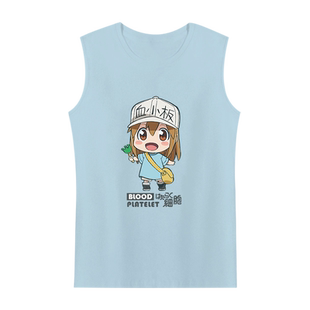 工作细胞血小板白血球红血球动漫无袖t恤衫男士学生纯棉背心衣服