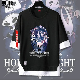 t恤中袖 男女学生短袖 Knight游戏周边假两件五分袖 空洞骑士Hollow