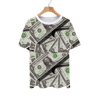 美元美金纸币各国货币金钱符号速干短袖t恤衫男女创意半袖上衣服