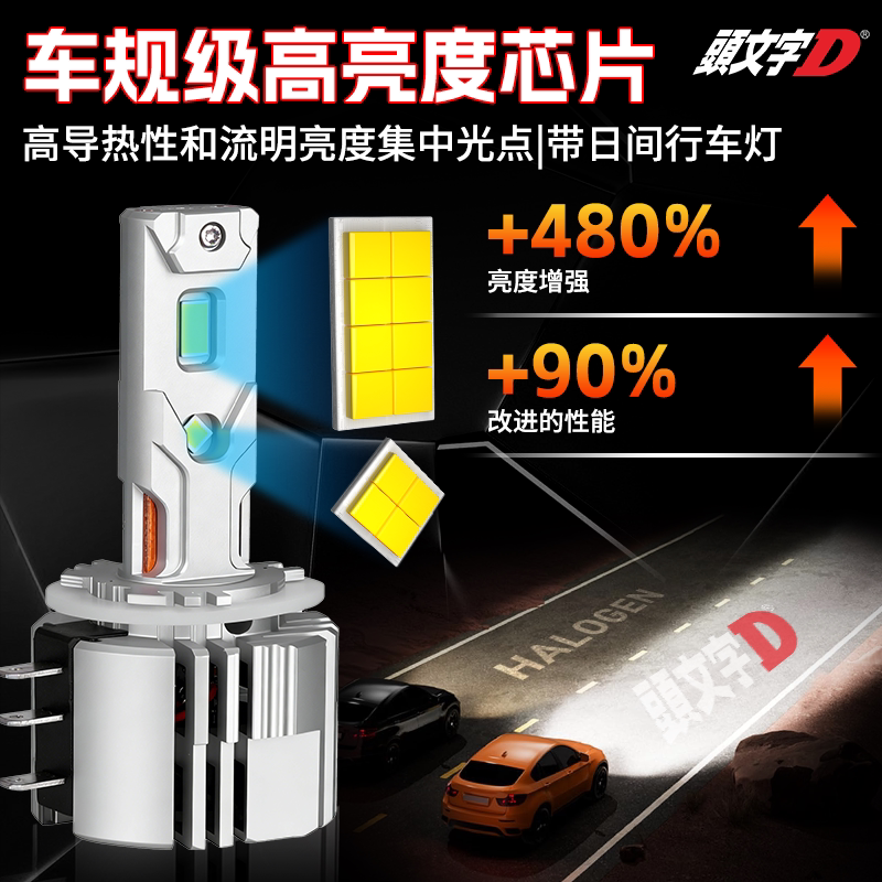 头文字DX10系列无损改装高亮直插解码款H15LED大灯远光日行一体