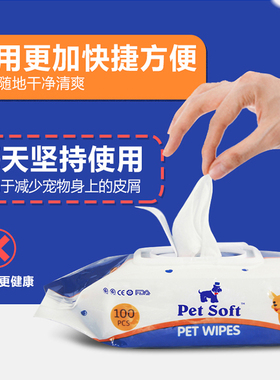 宠物加厚湿巾除臭杀菌泰迪猫咪幼犬专用除味去泪痕狗湿纸巾100片