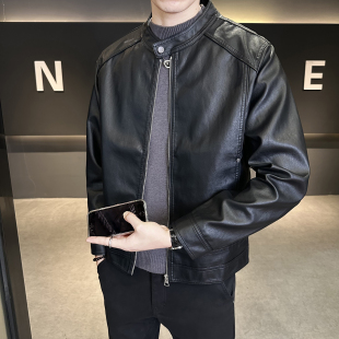 皮衣男秋季外套2026年新款潮牌小立领PU皮夹克修身痞帅秋装皮褂子