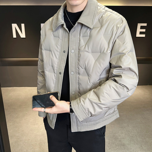 轻薄羽绒服男款秋冬季外套2026新款翻领菱形设计短款修身鸭绒上衣