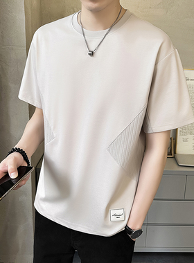 短袖t恤男夏季新款速干干冰丝棉潮流凉感拼接痞帅高级感半袖0319k