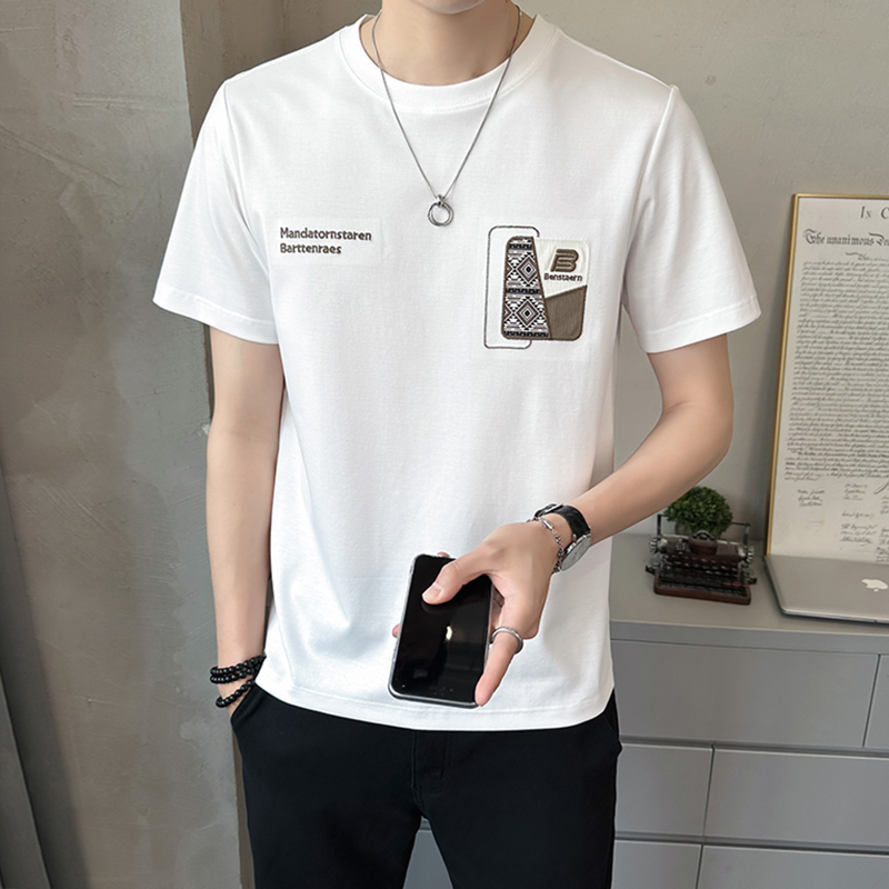 短袖T恤男夏季潮牌新款2025修身时尚刺绣半袖帅气高级感男生0710r