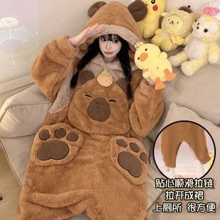 冬季连体睡衣女士珊瑚绒加厚加绒秋冬款可爱2025新款胖mm家居服