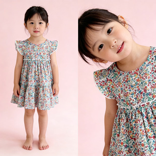 特价日单90-120女宝夏季纯棉碎花连衣裙飞袖可爱森系裙子洋装梭织