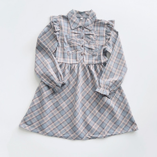 日单西松屋童装130女孩中小童秋季长袖衬衫裙蝴蝶结甜美淑女套头