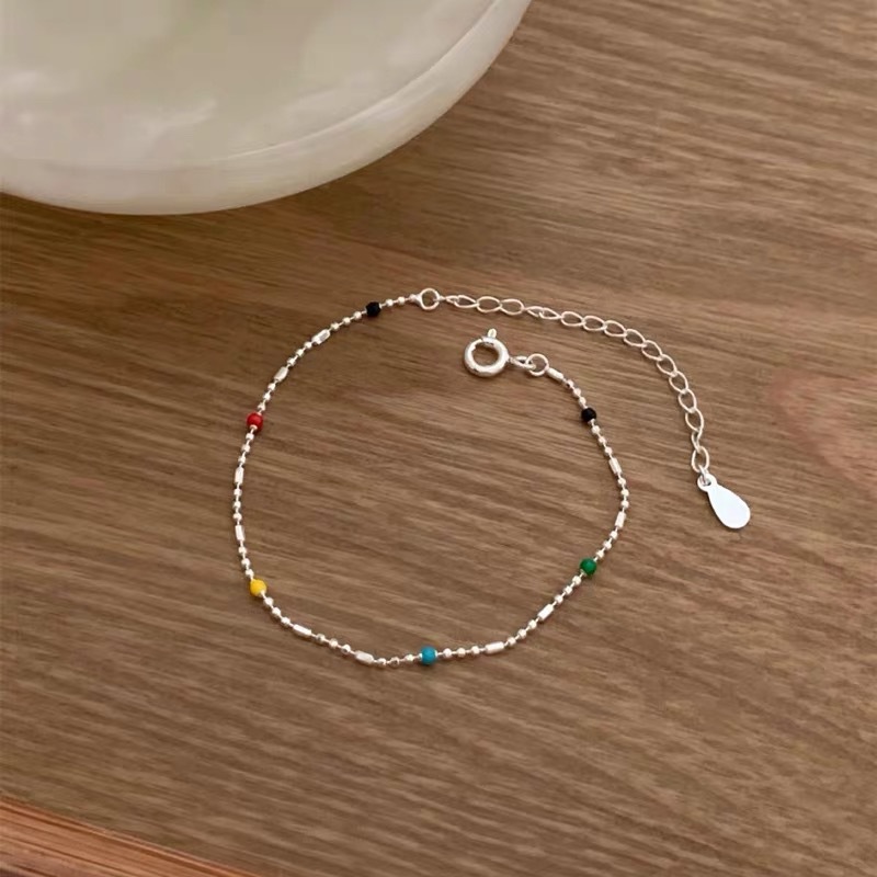 s925纯银彩虹豆豆圆珠手链女ins简约细致小巧时尚轻奢高级感手饰