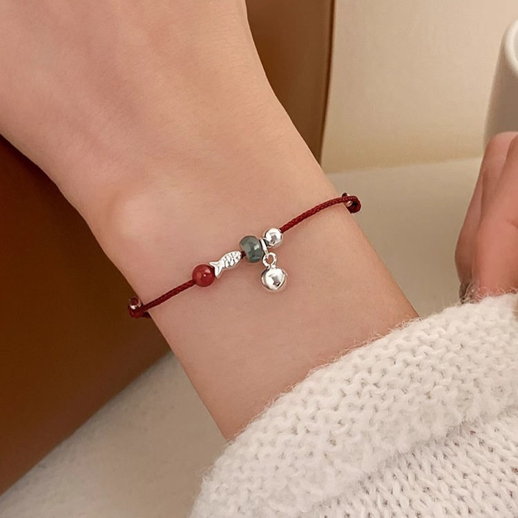S925纯银可爱小鱼古风铃铛红绳设计幸运手链女小众危料蓝翡翠手饰,珠宝/钻石/翡翠,手链/手串,淘宝优惠券,粉丝福利购,淘宝优惠卷