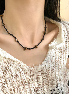 新中式天然虎眼碎石串珠项链女choker时尚气质配饰设计感锁骨链潮